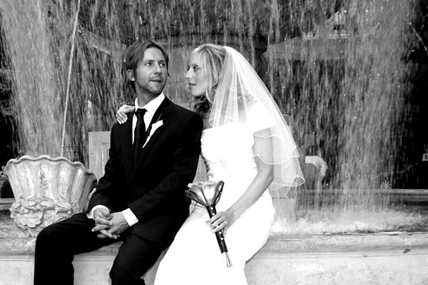 Bride and groom sitting together during Las Vegas wedding