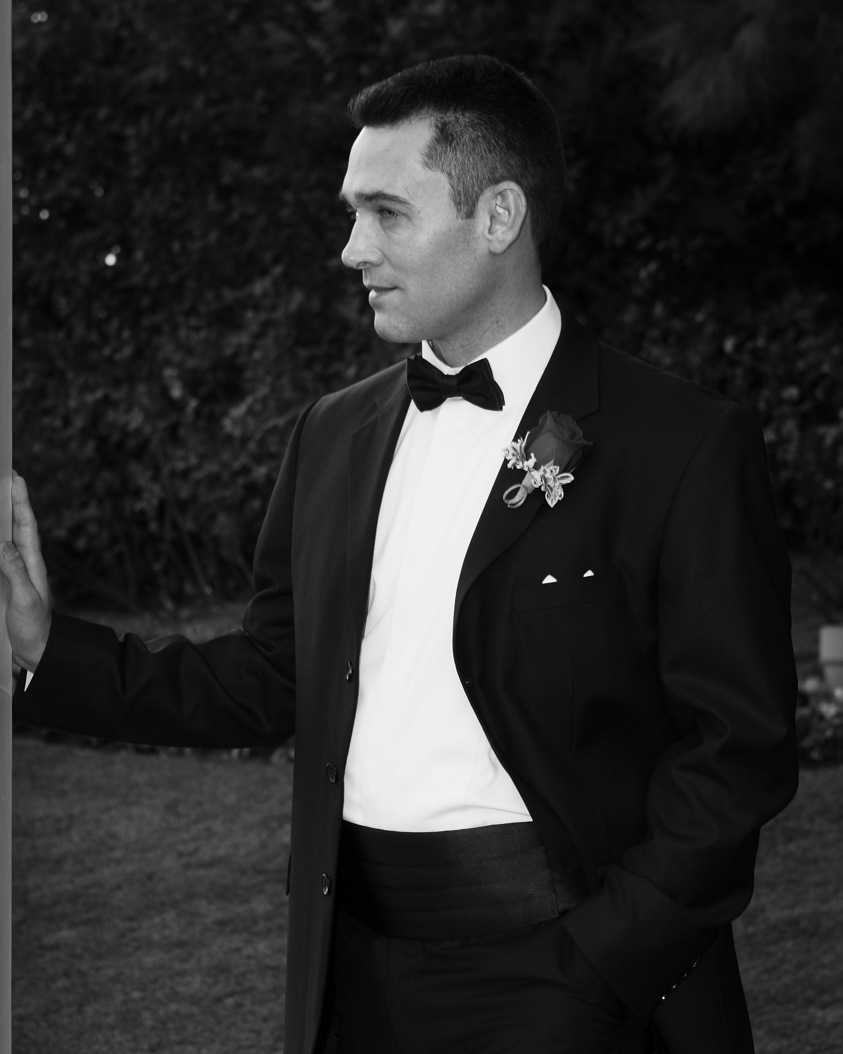 Luxury editorial groom portrait in tuxedo photographed by Napa Valley wedding photographer