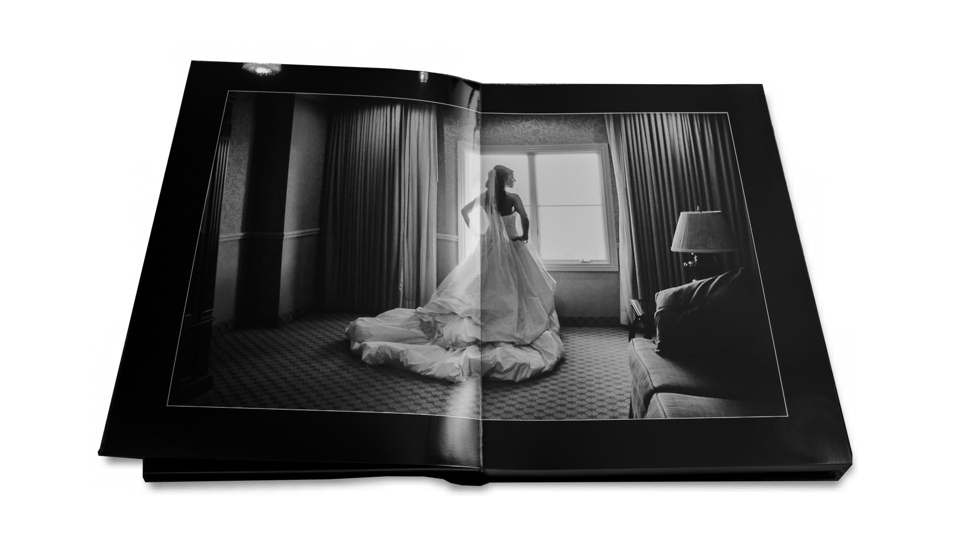 Heirloom wedding album designs by Theresa Chavarria featured here in black and white