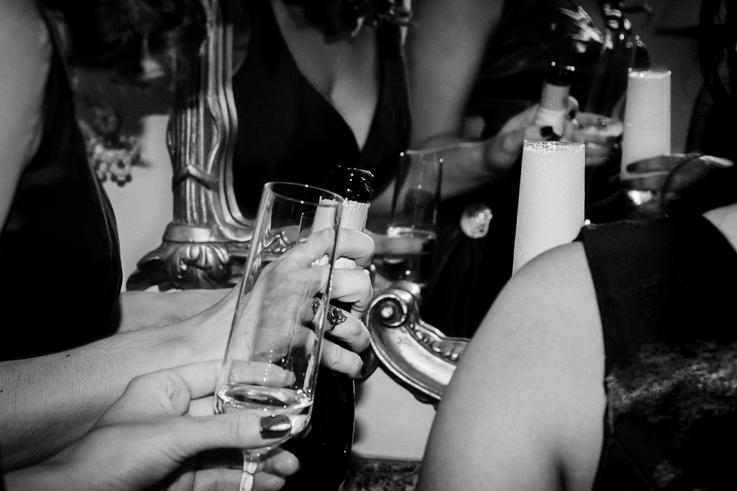 Champagne toast during a private wedding moment at Lake Las Vegas